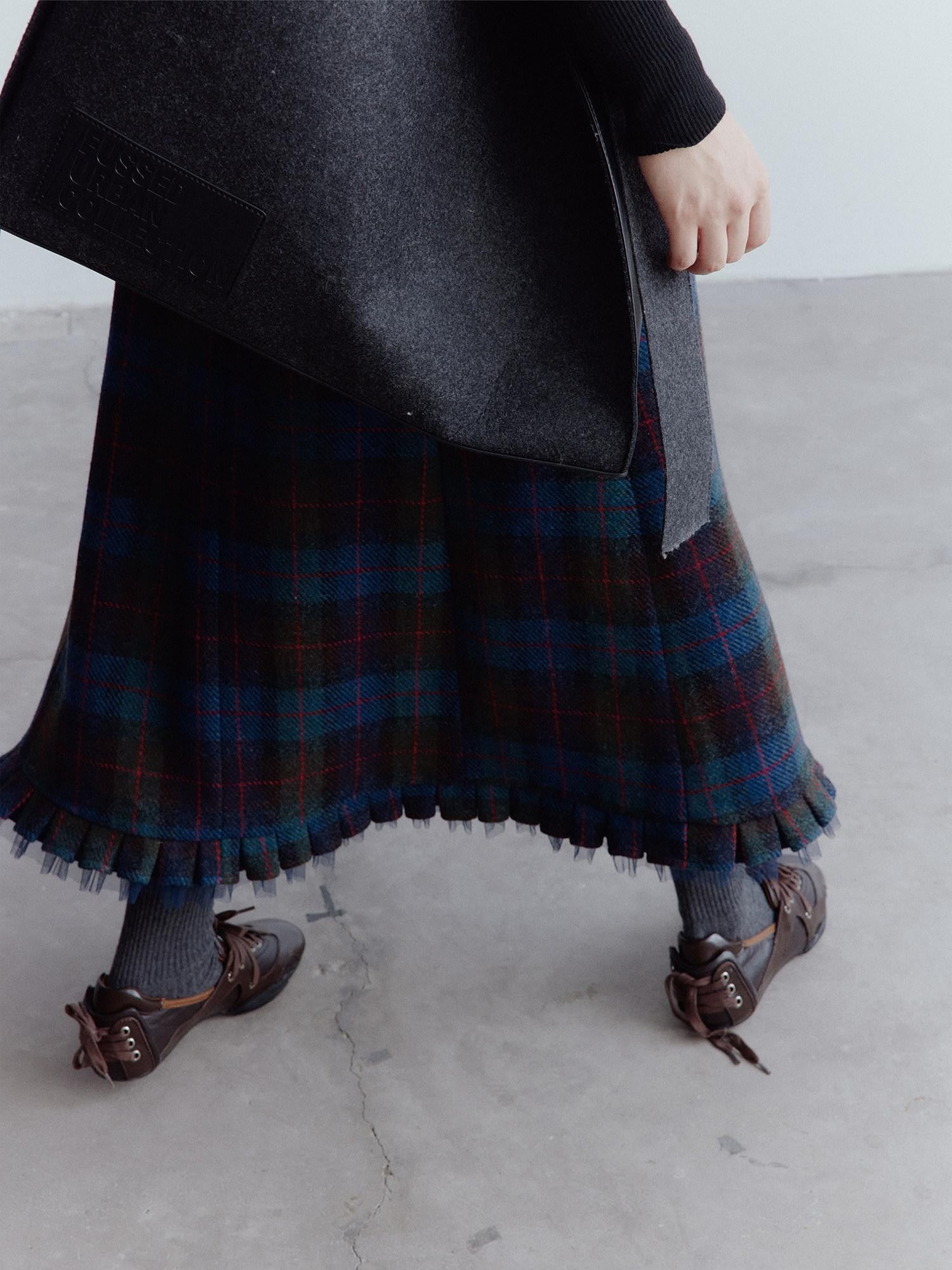 FUSSED Mesh Hem Splice Harris Plaid Women&