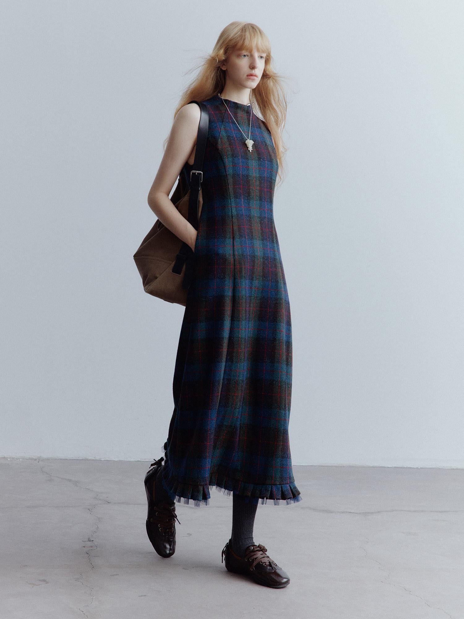 FUSSED Mesh Hem Splice Harris Plaid Women&