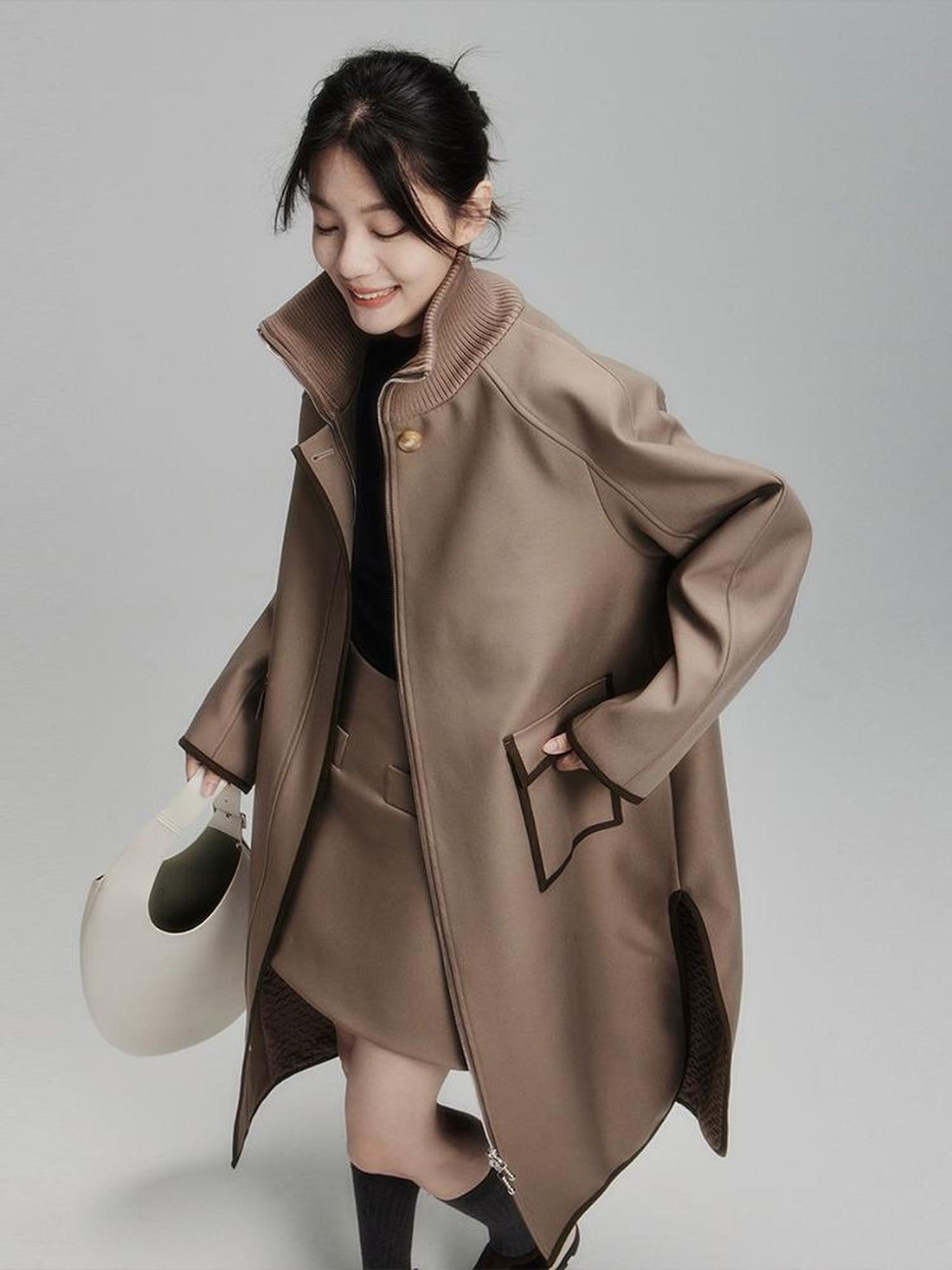 FUSSED Metallic Taupe Silk Touch Quilted Trench Coat