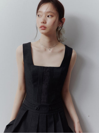 FUSSED Meteorite Gray Pleated Lace Asymmetrical Women&