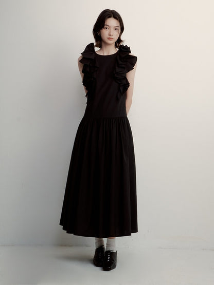FUSSED_Midnight_Black_Asymmetric_Ruffle_Sleeveless_Women&
