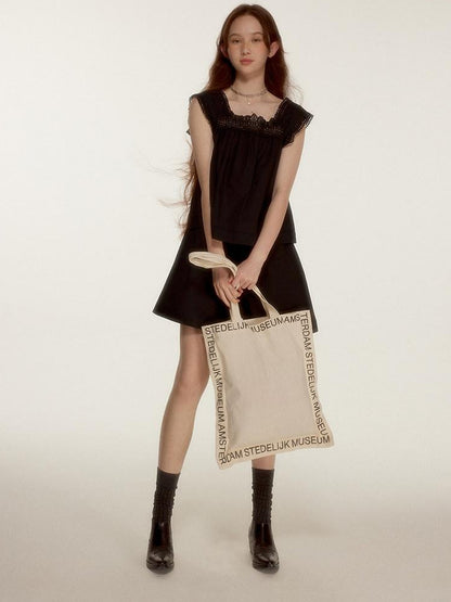 FUSSED Midnight Black Lace Cutout Splice Faux Two Piece Women&