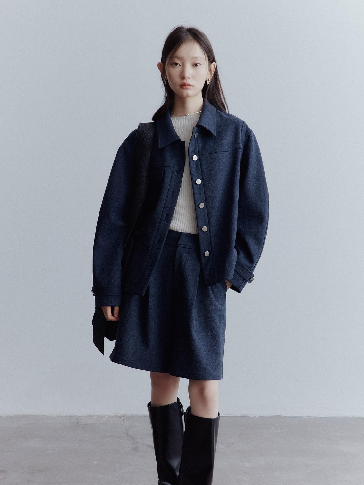 FUSSED Midnight Blue Deconstructed Lapel Utility Women&