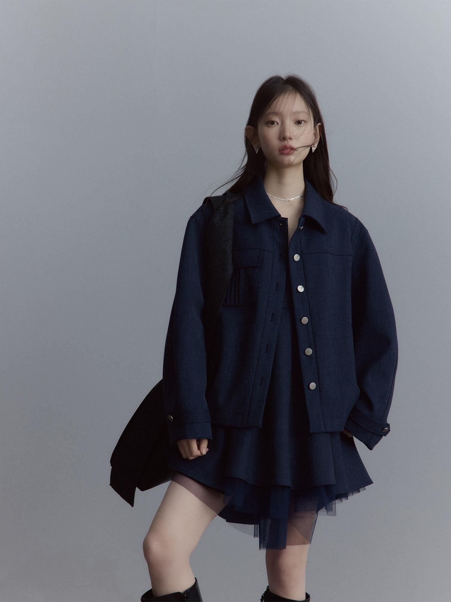 FUSSED Midnight Blue Deconstructed Lapel Utility Women&