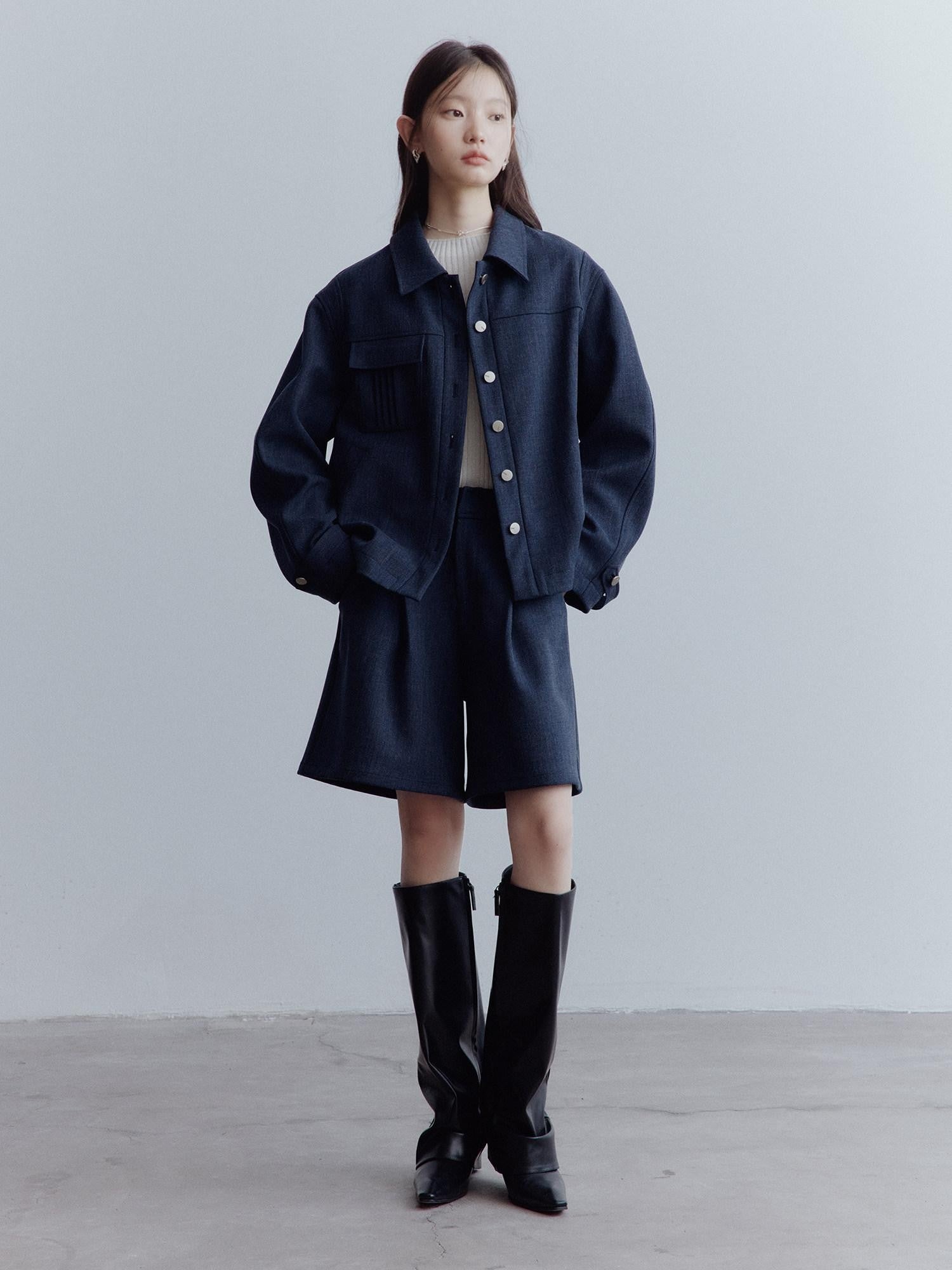 FUSSED Midnight Blue Deconstructed Lapel Utility Women&