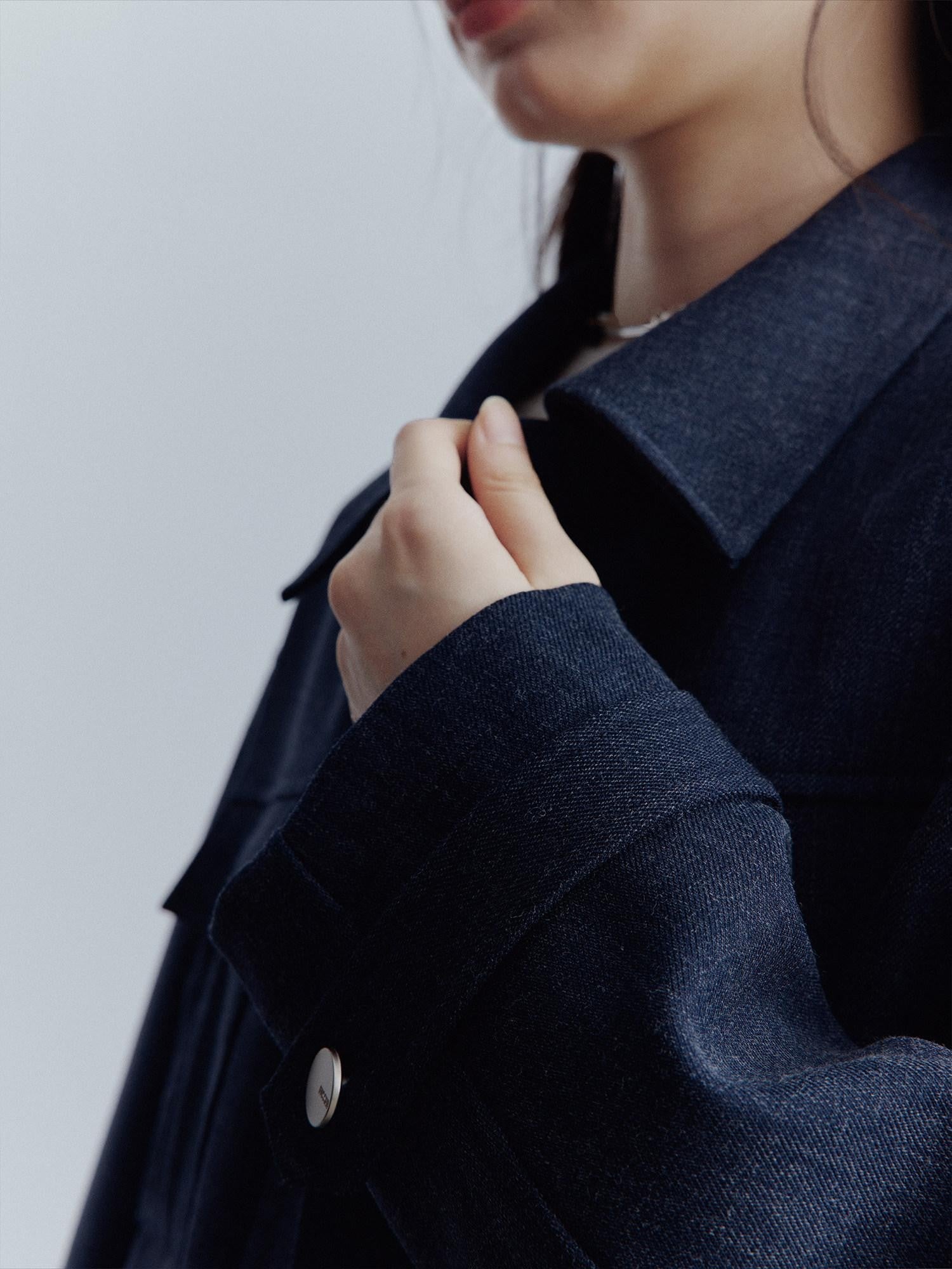 FUSSED Midnight Blue Deconstructed Lapel Utility Women&