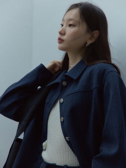 FUSSED Midnight Blue Deconstructed Lapel Utility Women&