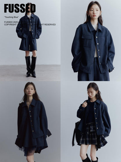 FUSSED Midnight Blue Deconstructed Lapel Utility Women&
