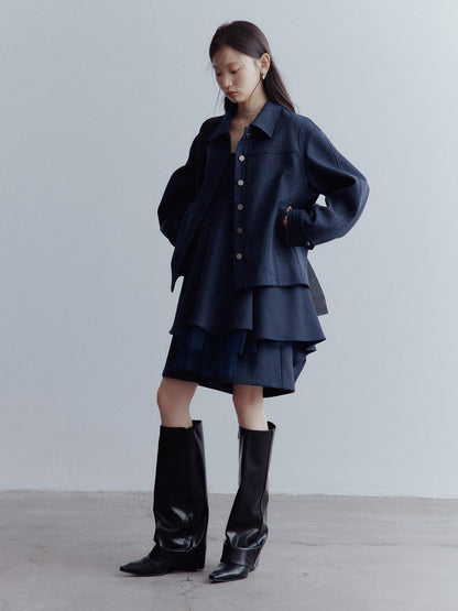 FUSSED Midnight Blue Deconstructed Lapel Utility Women&