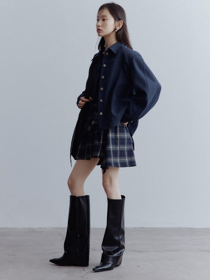 FUSSED Midnight Blue Deconstructed Wool Blend Jacket With Asymmetrical Pockets