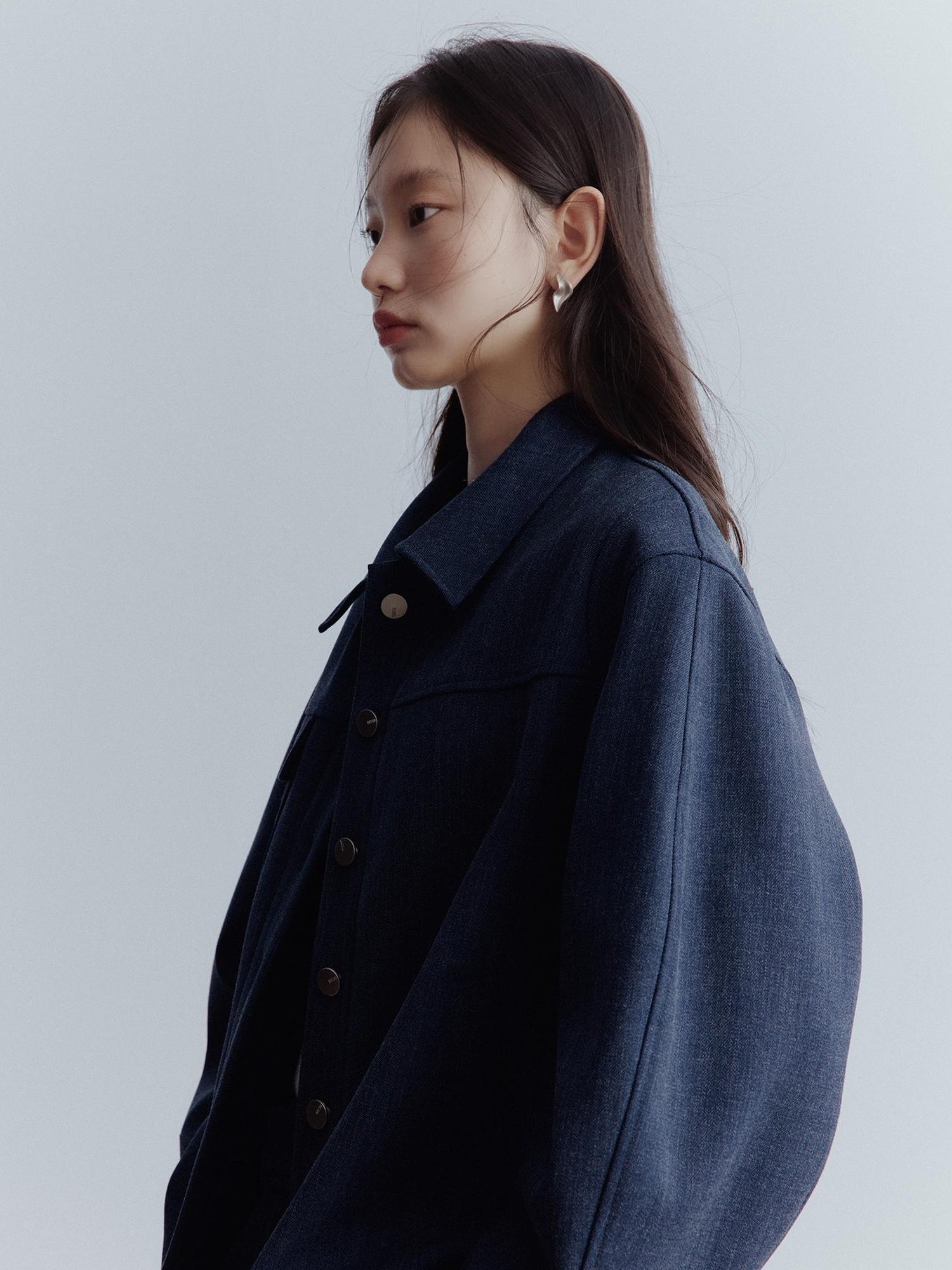 FUSSED Midnight Blue Deconstructed Wool Blend Jacket With Asymmetrical Pockets