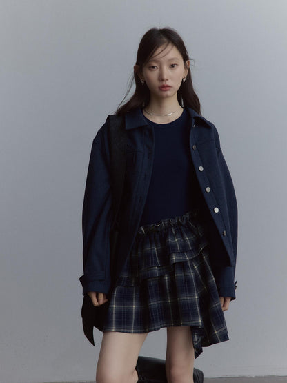 FUSSED Midnight Blue Deconstructed Wool Blend Jacket With Asymmetrical Pockets