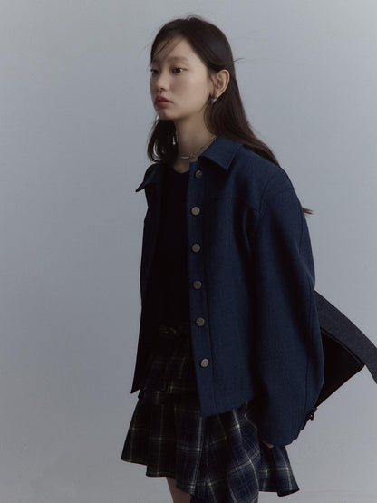 FUSSED Midnight Blue Deconstructed Wool Blend Jacket With Asymmetrical Pockets