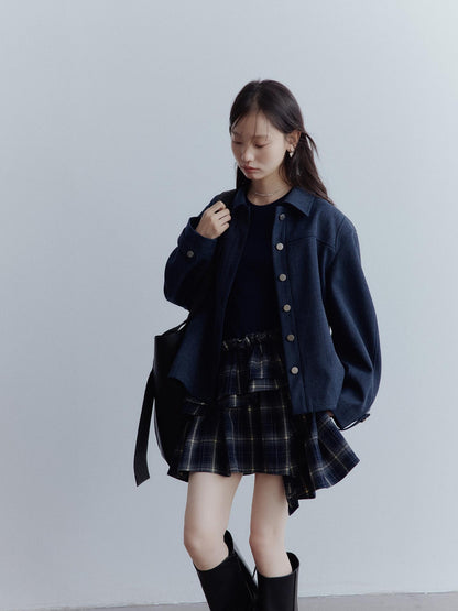 FUSSED Midnight Blue Deconstructed Wool Blend Jacket With Asymmetrical Pockets
