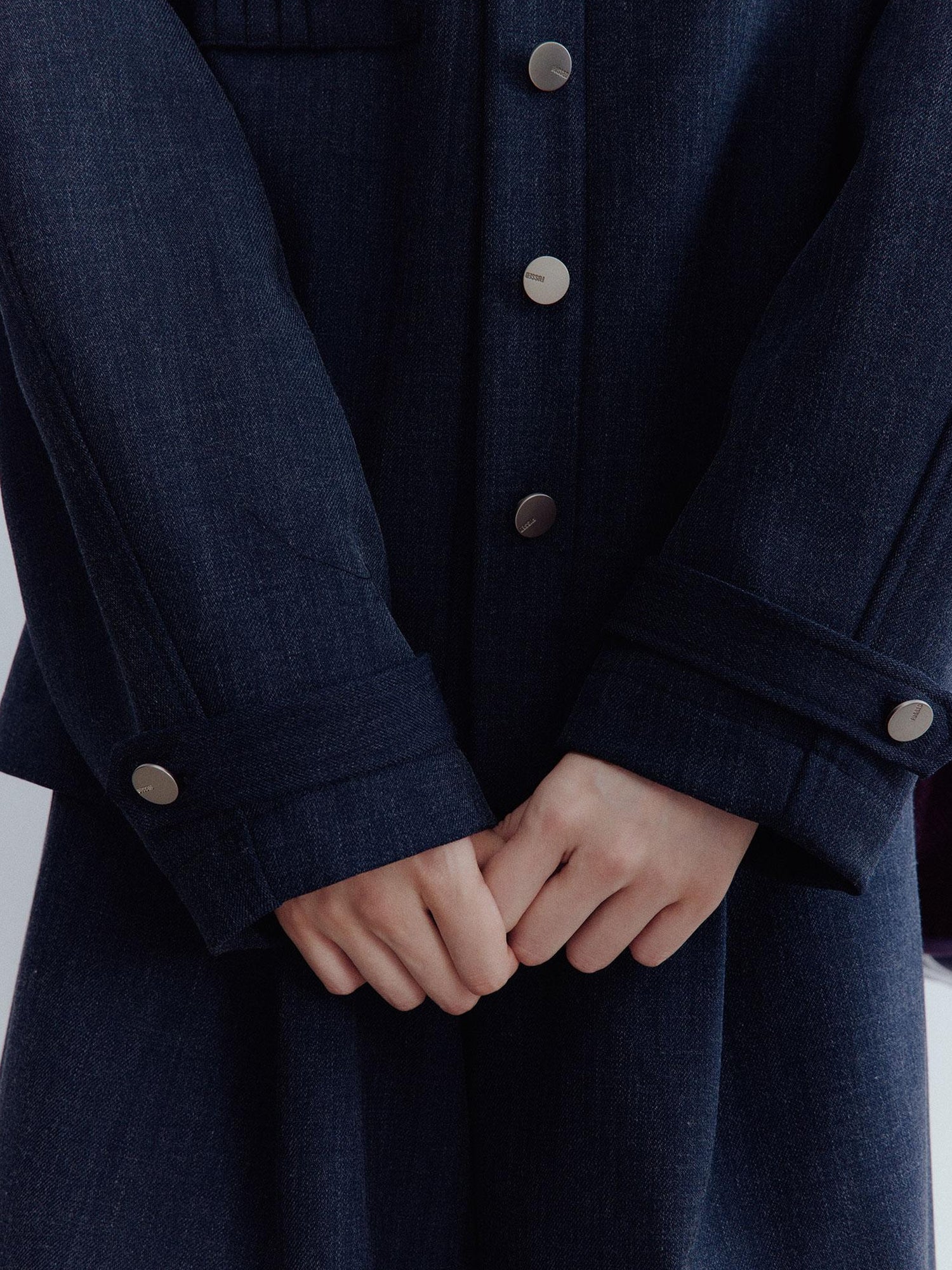 FUSSED Midnight Blue Deconstructed Wool Blend Jacket With Asymmetrical Pockets