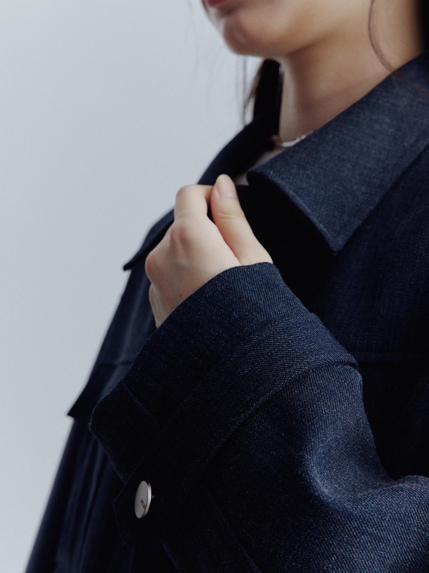FUSSED Midnight Blue Deconstructed Wool Blend Jacket With Asymmetrical Pockets