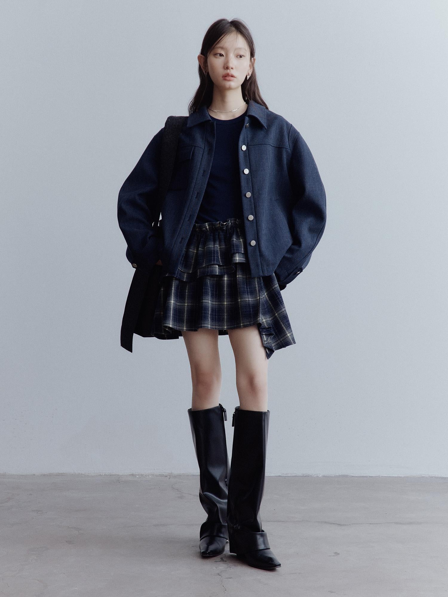 FUSSED Midnight Blue Deconstructed Wool Blend Jacket With Asymmetrical Pockets