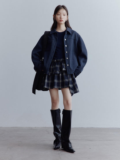 FUSSED Midnight Blue Deconstructed Wool Blend Jacket With Asymmetrical Pockets