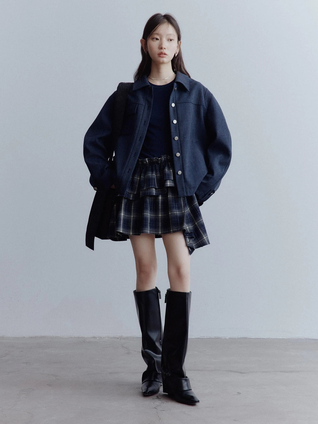 Midnight Blue Deconstructed Wool Blend Jacket With Asymmetrical Pockets