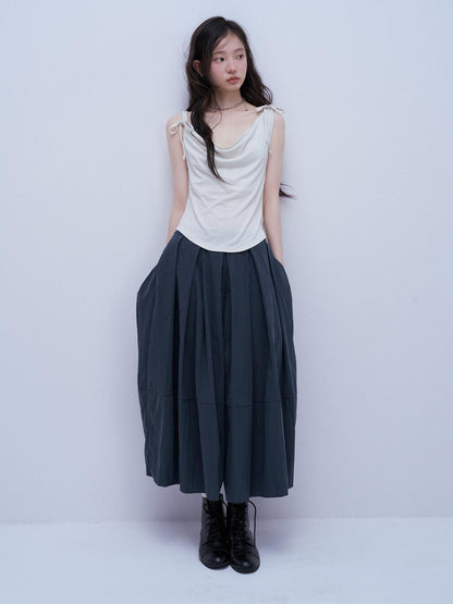 FUSSED Midnight Blue Layered Pleated Distressed Wide Leg Women&