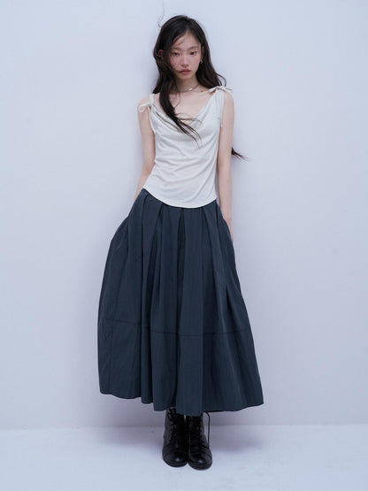 FUSSED Midnight Blue Layered Pleated Distressed Wide Leg Women&