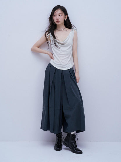 FUSSED Midnight Blue Layered Pleated Distressed Wide Leg Women&