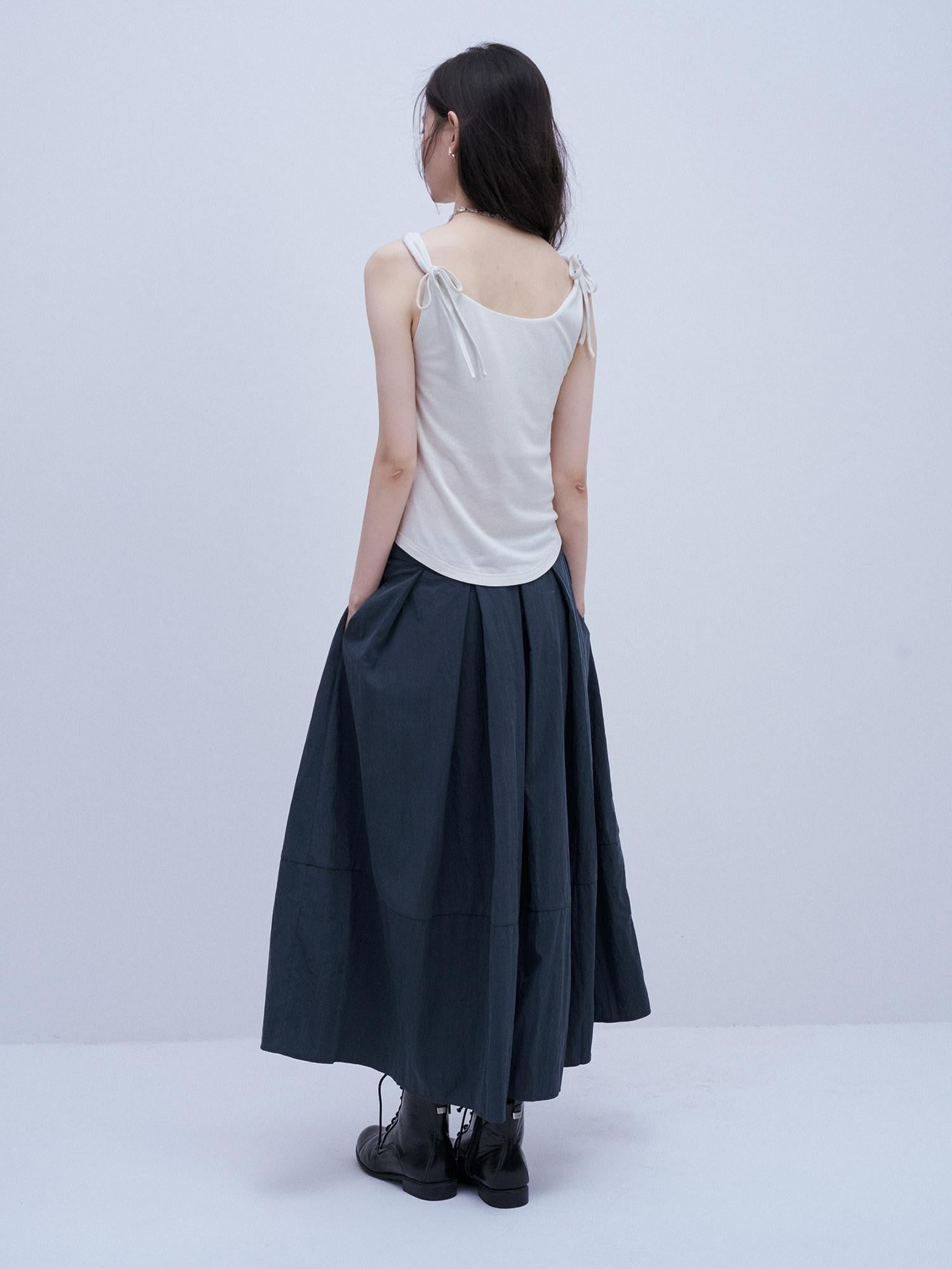 FUSSED Midnight Blue Layered Pleated Distressed Wide Leg Women&