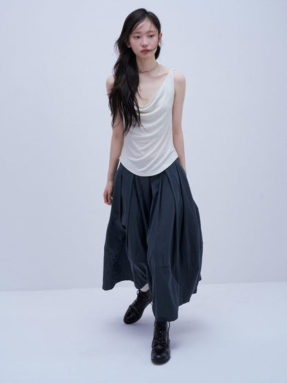 FUSSED Midnight Blue Layered Pleated Distressed Wide Leg Women&