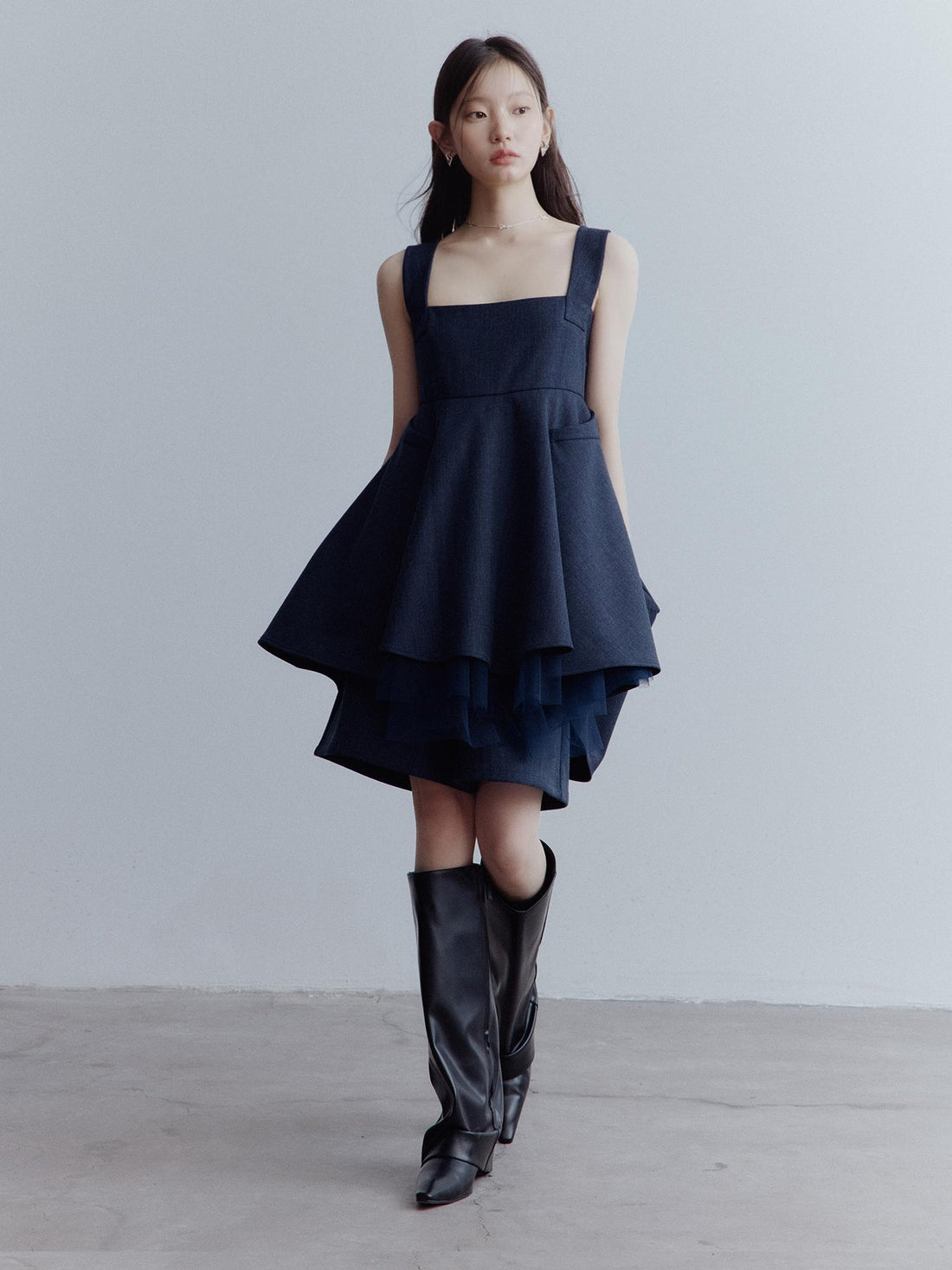 FUSSED Midnight Blue Manta Ray Deconstructed Layered Tulle Babydoll Dress