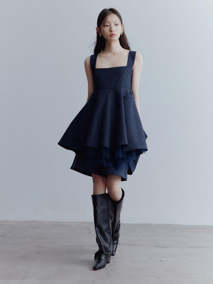FUSSED Midnight Blue Manta Ray Deconstructed Layered Tulle Babydoll Dress