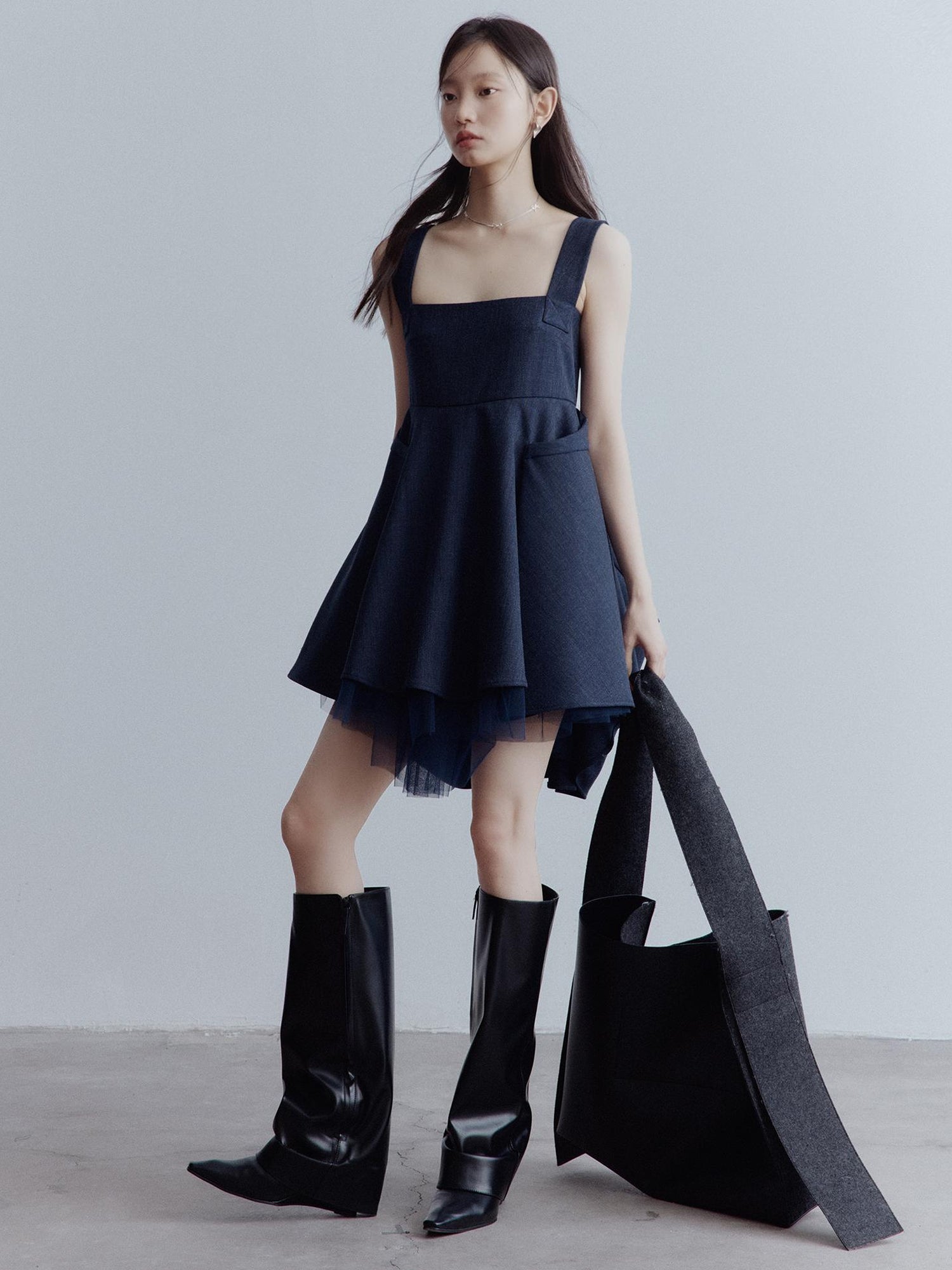 FUSSED Midnight Blue Manta Ray Deconstructed Layered Tulle Babydoll Dress