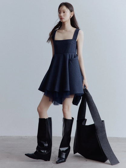 Midnight Blue Manta Ray Deconstructed Layered Tulle Babydoll Dress