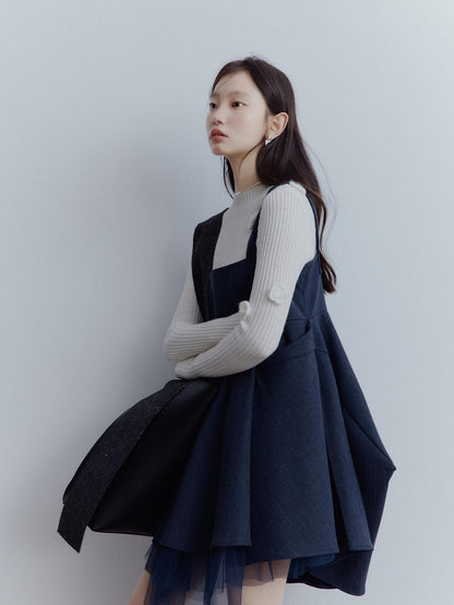 FUSSED Midnight Blue Manta Ray Deconstructed Layered Tulle Babydoll Dress