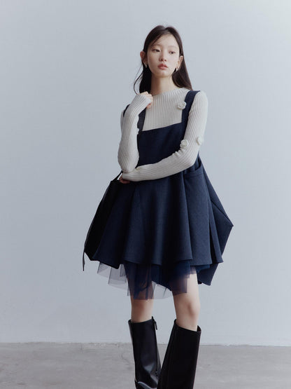 FUSSED Midnight Blue Manta Ray Deconstructed Layered Tulle Babydoll Dress