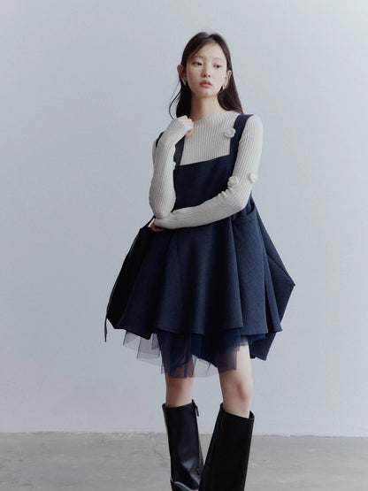 Midnight Blue Manta Ray Deconstructed Layered Tulle Babydoll Dress