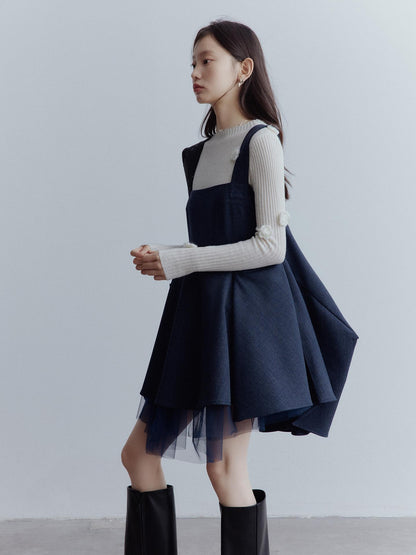 FUSSED Midnight Blue Manta Ray Deconstructed Layered Tulle Babydoll Dress