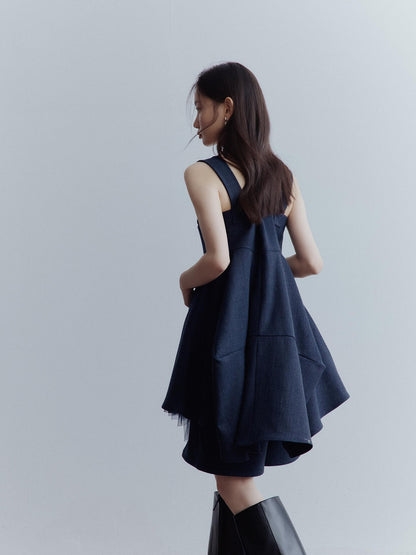 FUSSED Midnight Blue Manta Ray Deconstructed Layered Tulle Babydoll Dress