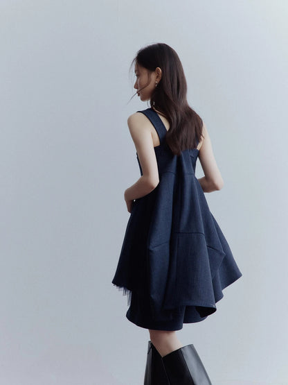 Midnight Blue Manta Ray Deconstructed Layered Tulle Babydoll Dress