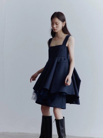 Midnight Blue Manta Ray Deconstructed Layered Tulle Babydoll Dress