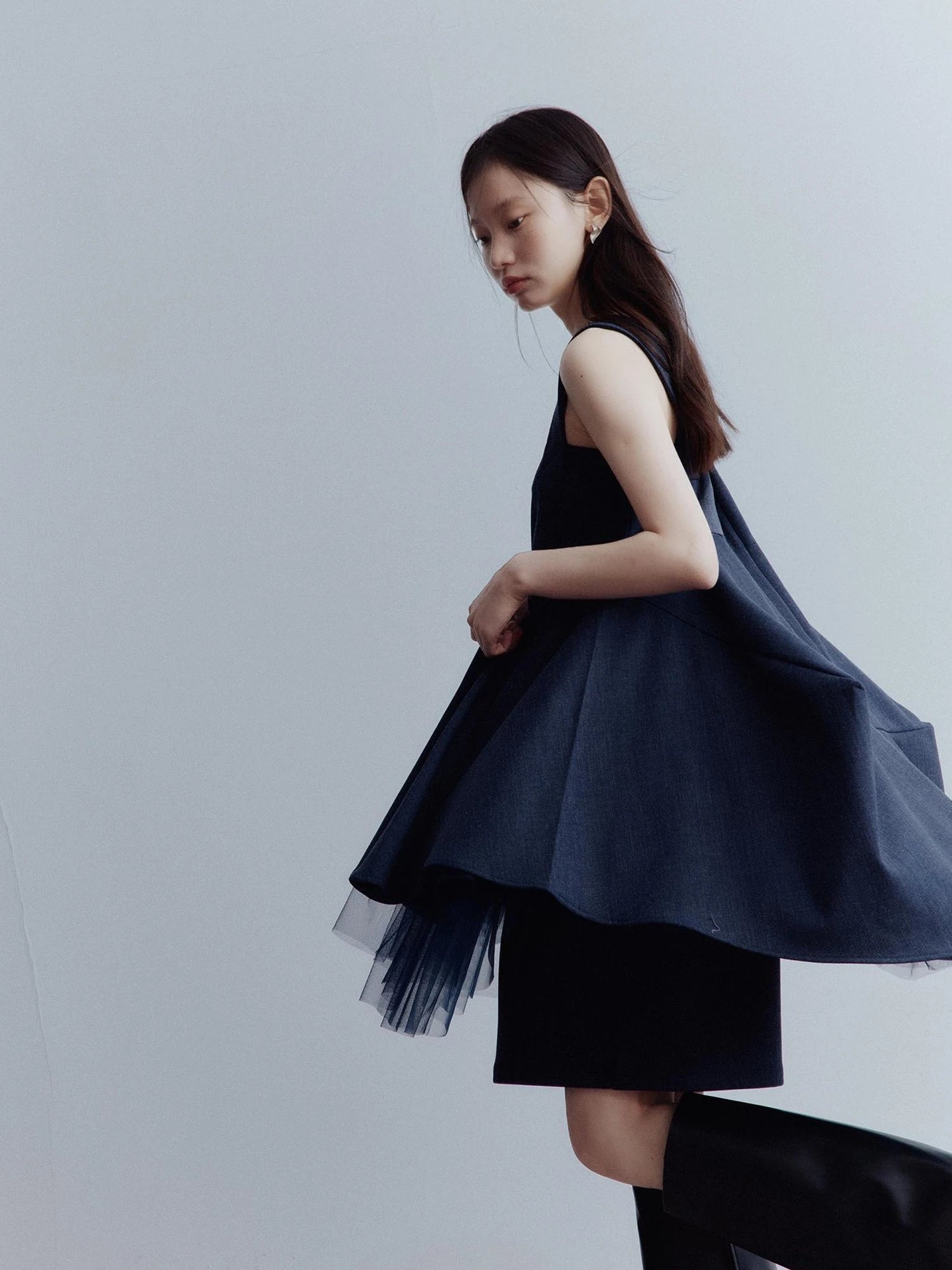 Midnight Blue Manta Ray Deconstructed Layered Tulle Babydoll Dress