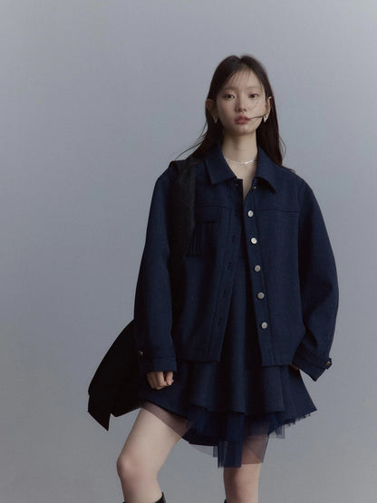 Midnight Blue Manta Ray Deconstructed Layered Tulle Babydoll Dress