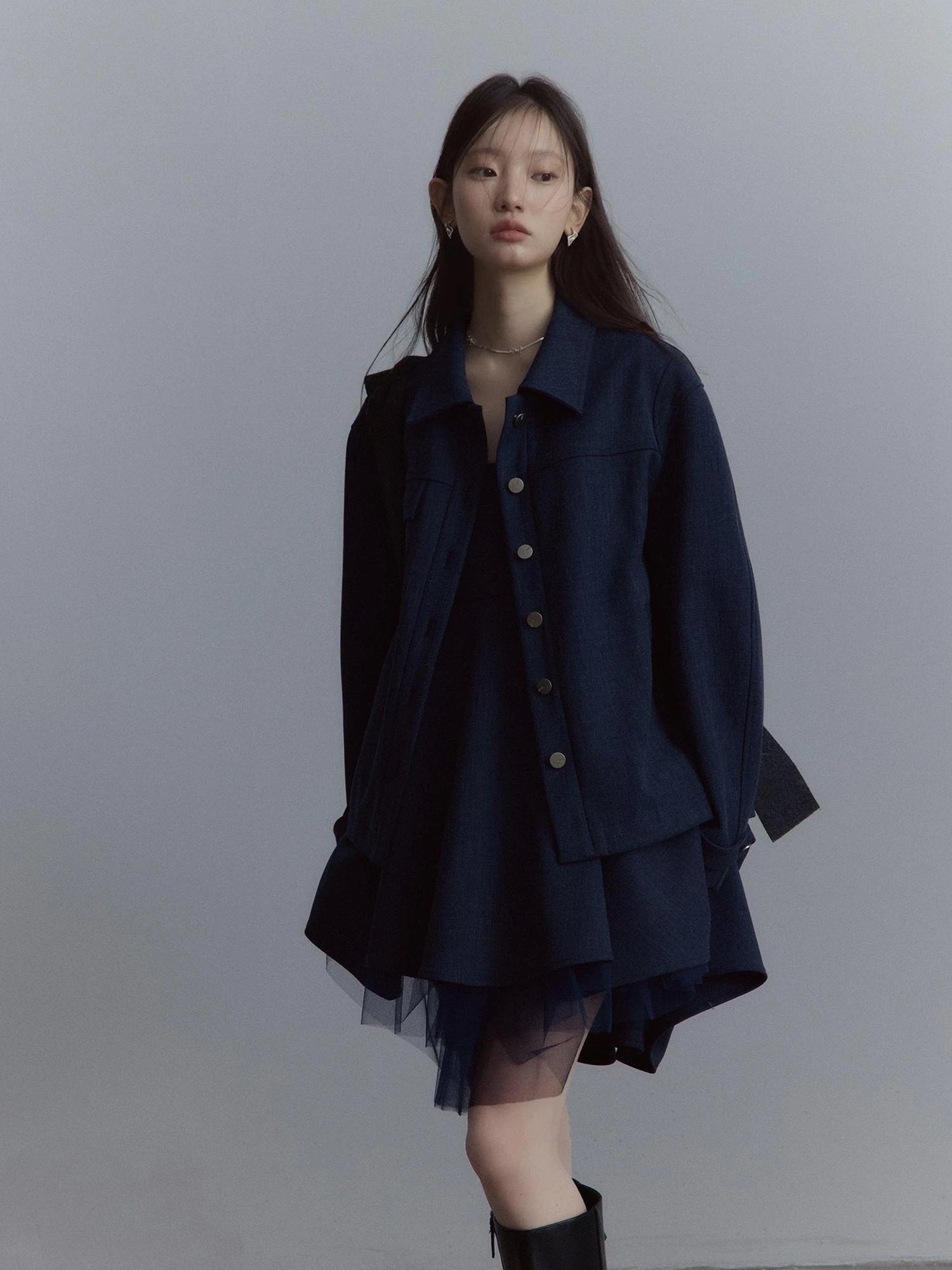 Midnight Blue Manta Ray Deconstructed Layered Tulle Babydoll Dress