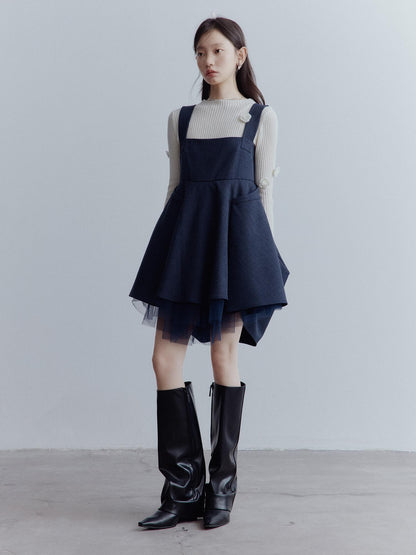 FUSSED Midnight Blue Manta Ray Deconstructed Layered Tulle Babydoll Dress