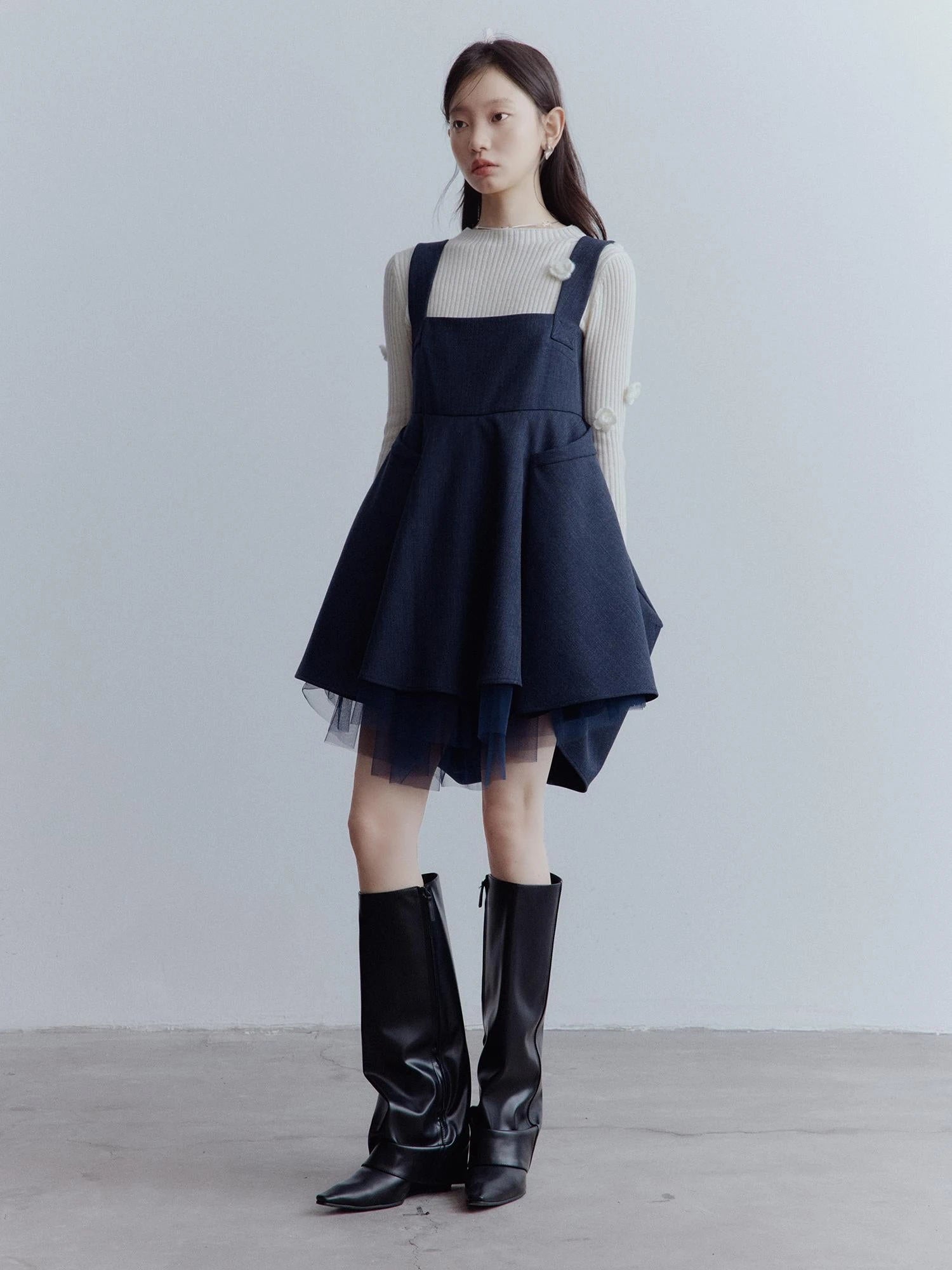 Midnight Blue Manta Ray Deconstructed Layered Tulle Babydoll Dress