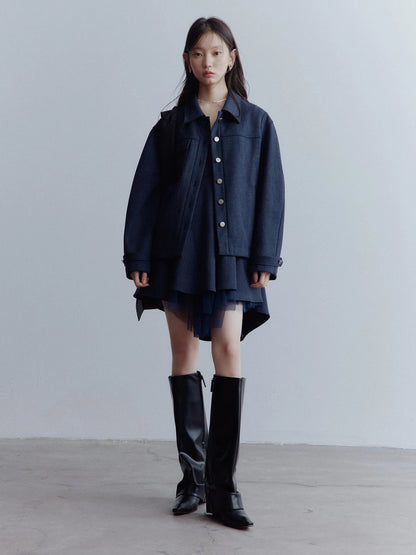 Midnight Blue Manta Ray Deconstructed Layered Tulle Babydoll Dress