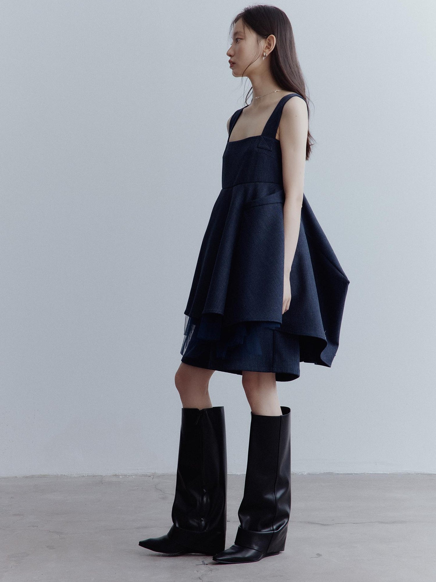 FUSSED Midnight Blue Manta Ray Deconstructed Layered Tulle Babydoll Dress