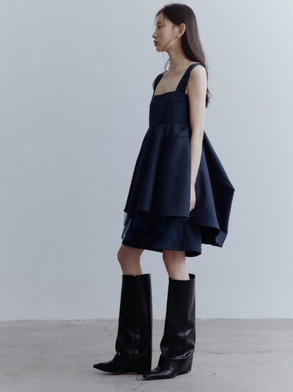 Midnight Blue Manta Ray Deconstructed Layered Tulle Babydoll Dress
