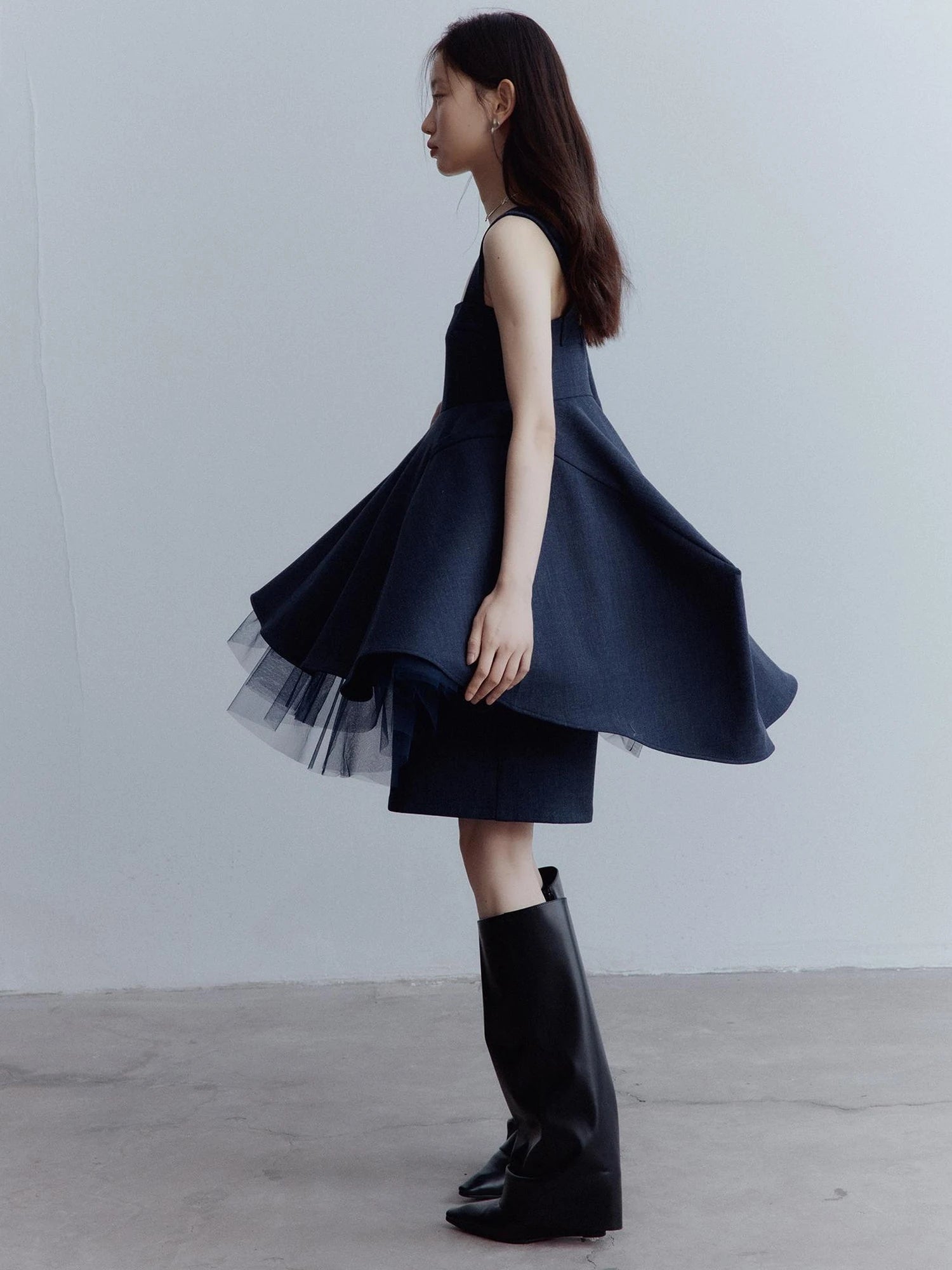 Midnight Blue Manta Ray Deconstructed Layered Tulle Babydoll Dress