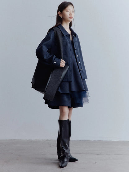 Midnight Blue Manta Ray Deconstructed Layered Tulle Babydoll Dress