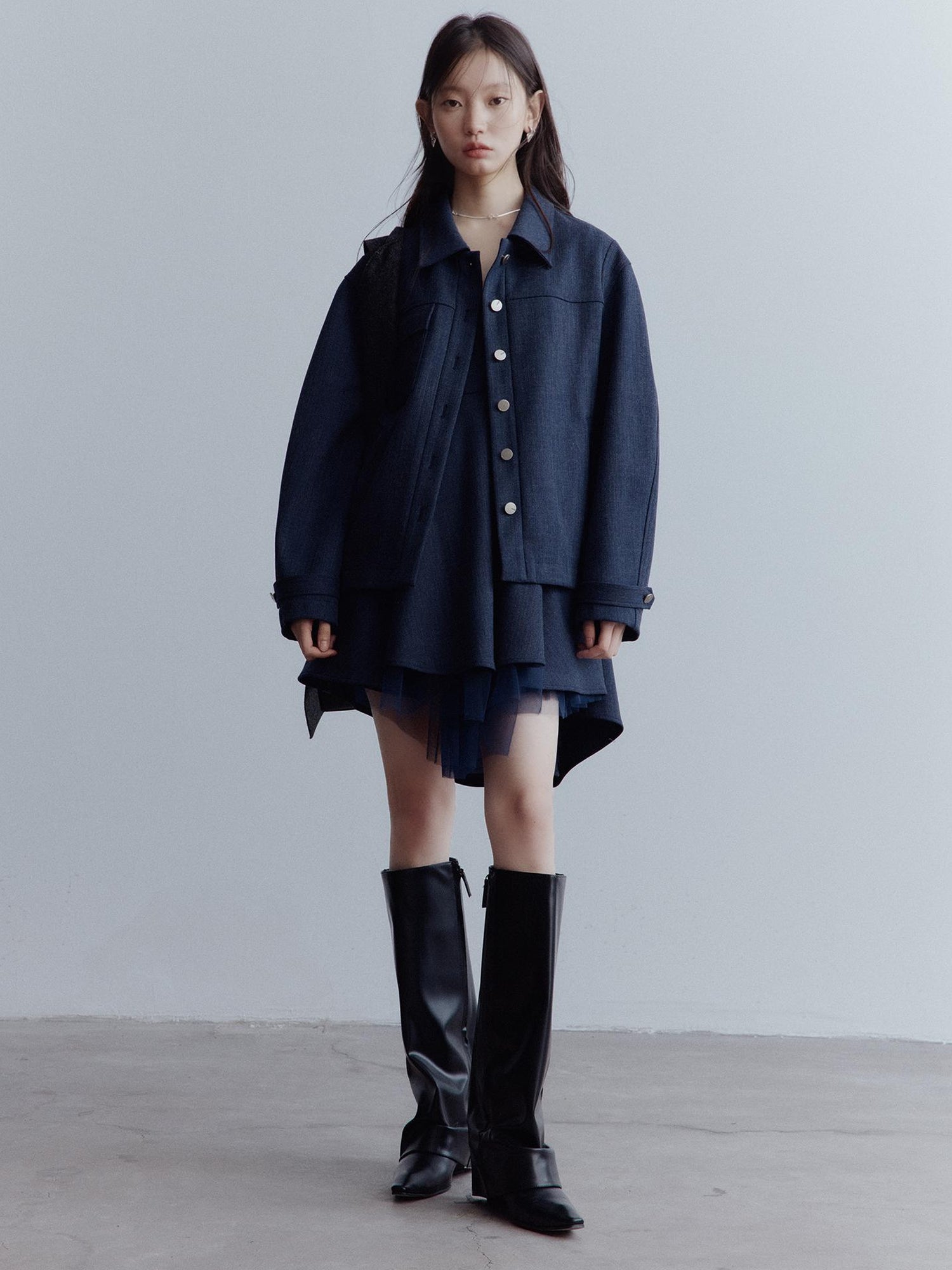 FUSSED Midnight Blue Manta Ray Deconstructed Layered Tulle Babydoll Dress